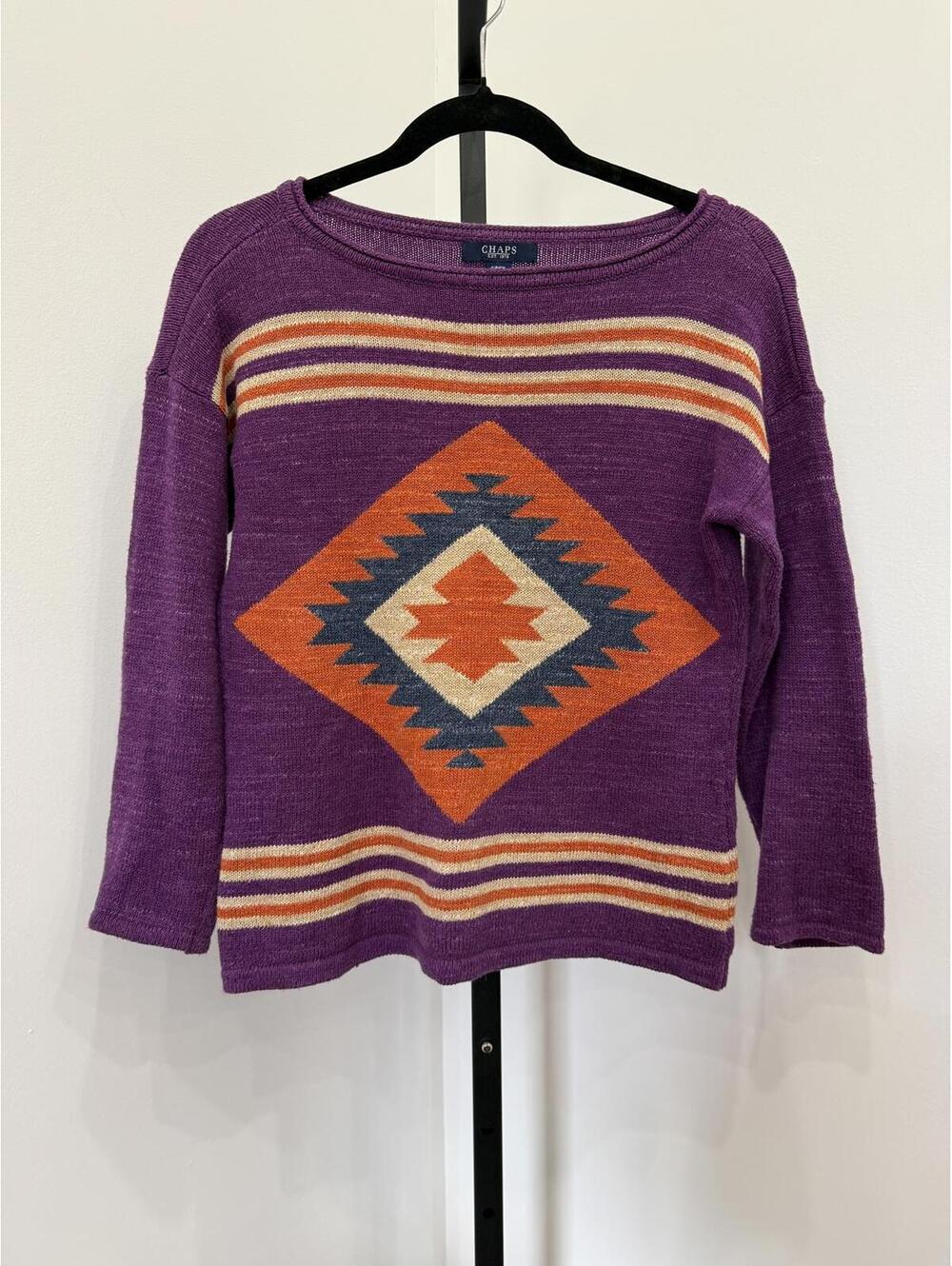 Chaps Purple Geometric Pattern Sweater Small